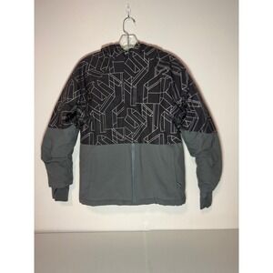 Boys Youth‎ Ski Snowboard Jacket Black Gray Geometric Print Insulated Hooded